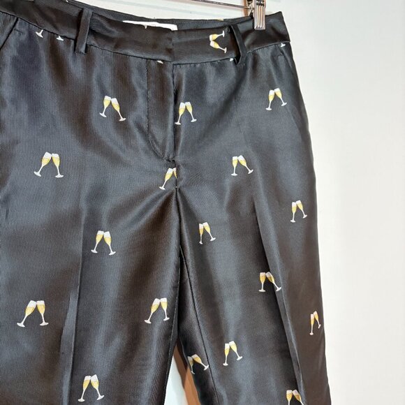 Talbots RSVP Black Cheers Champagne Glass Jacquard Tailored Ankle Pants - Picture 3 of 6